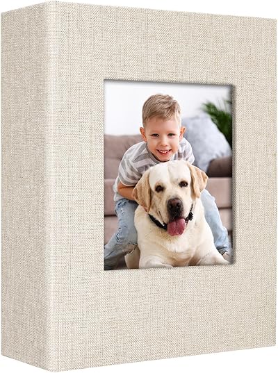 Vienrose 4x6 Photo Album Linen Cover 100 Pockets Beiges Black Pages