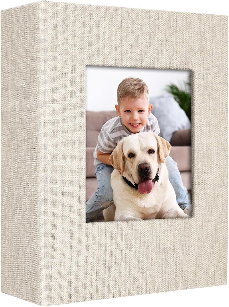 Vienrose 4x6 Photo Album Linen Cover 100 Pockets Beiges Black Pages