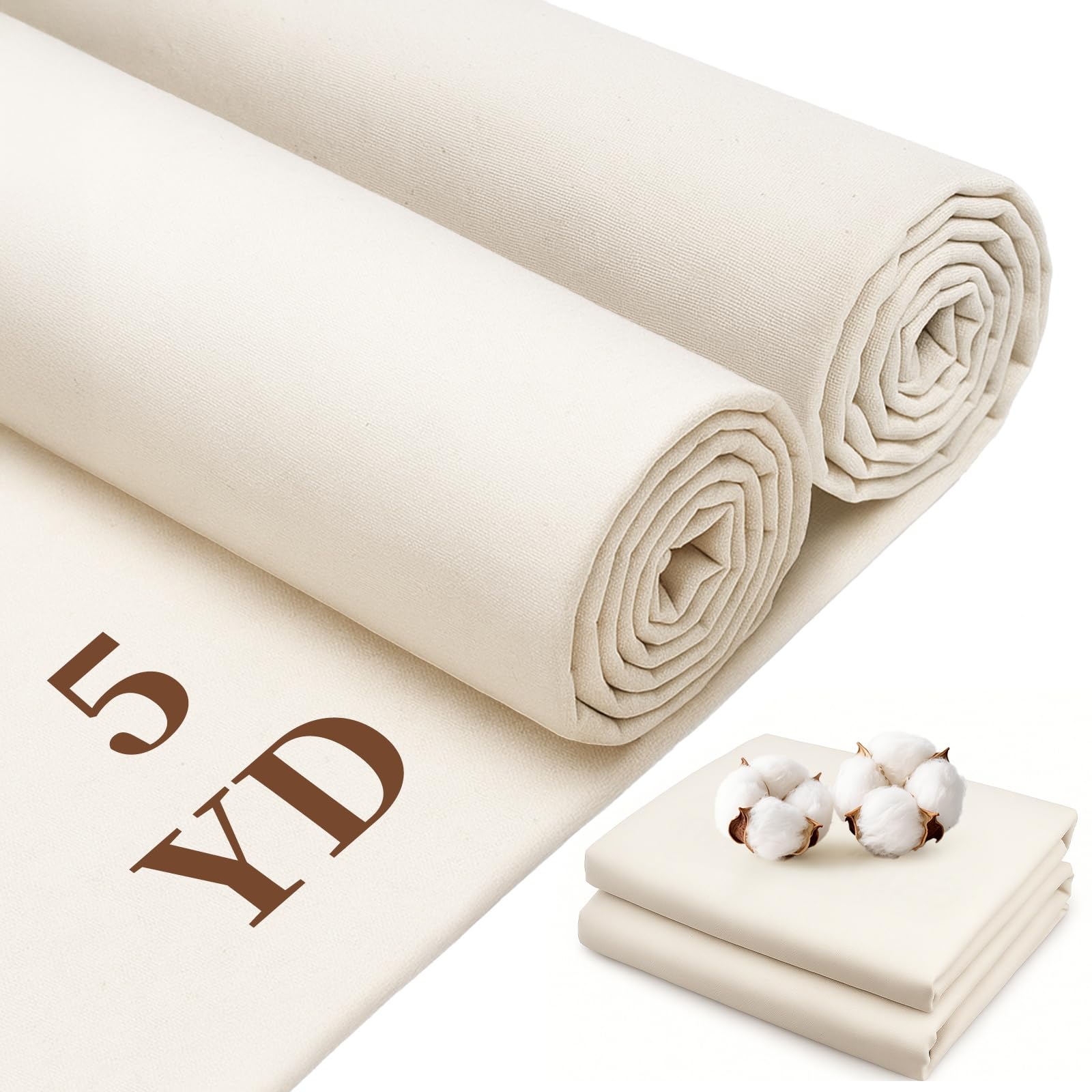 Photo 1 of 100% Cotton Muslin Fabric, 63 Inch X 5 Yards Unbleached Muslin Linen Fabric by The Yard,6oz Medium Weight Draping Fabrics Suitable for for Sewing Material Apparel Cloth Quilting Draping