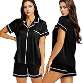 Lonxu Womens Silk Satin Pajamas Set Two-piece Button-Down Pj Sets Sleepwear Loungewear XS~3XL