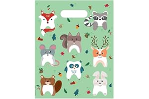 Practicon Woodland Animals 8" x 10" Dental Giveaway Bag, Fall & Autumn Themed Bags, Dental Hygiene Patient Care Goodie Bag, Dentist Office Plastic Gift Bags, 100 Pack
