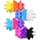 Thyle 4 Pairs 1.8 M Silk Fans Women Veils Belly Dance Fan, National Long Bamboo Fan Colors Artificial Silk Fans for Dancer Right Left Hand, 4 Styles