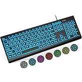 SABLUTE Large Print Backlit Keyboard, Full Size Keyboard with 7 Color Backlit, Oversize Letters Key Keyboard Easy to See and 
