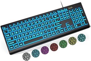 SABLUTE Large Print Backlit Keyboard, Full Size Keyboard with 7 Color Backlit, Oversize Letters Key Keyboard Easy to See and 