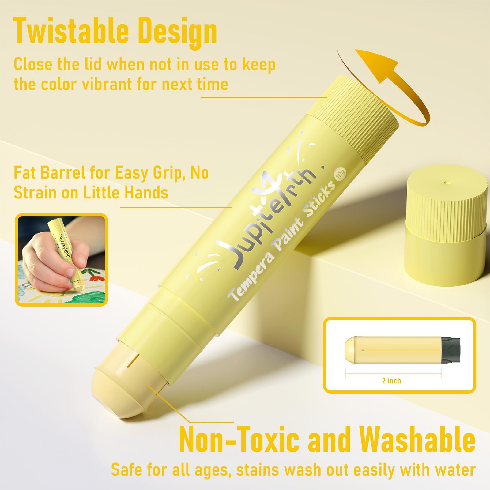 24 Colors Tempera Paint Sticks with 120 PDF Coloring Pages and 30 Stickers, Quick Drying, Smooth, Non-Toxic and Washable Paint Sticks for Kids, Art Supplies for Drawing on Various Objects