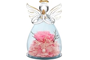 ANLUNOB Preserved Rose Birthday Gifts for Women Mom Grandma Wife, Glass Angel Figurines Gifts with Pretty Pink Flowers for Anniversary Wedding