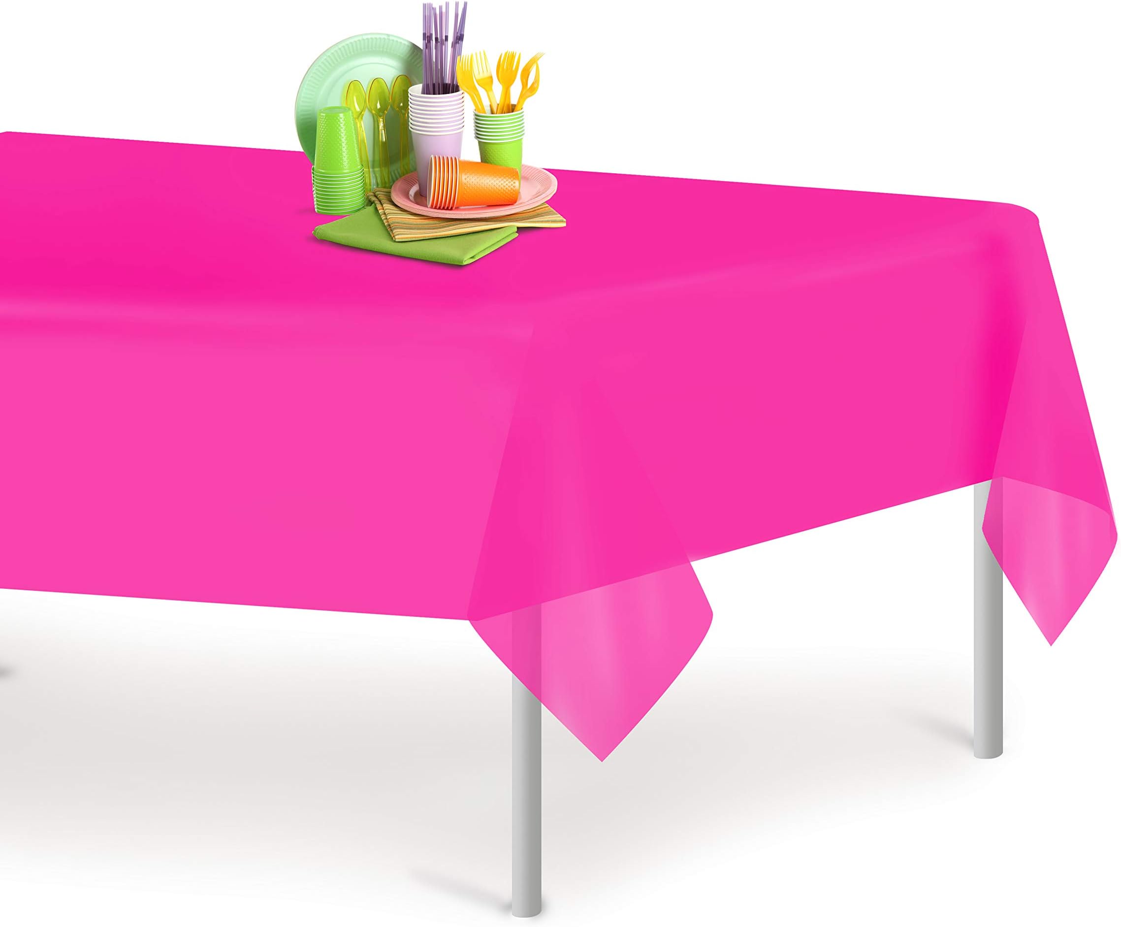 Grandipity Hot Pink Plastic Table Cloth Disposable (6 Pk) 54in x 108in Plastic Tablecloths for Rectangle Tables - Premium Party Table Cloths Disposable for 6ft to 8ft Rectangle Tables