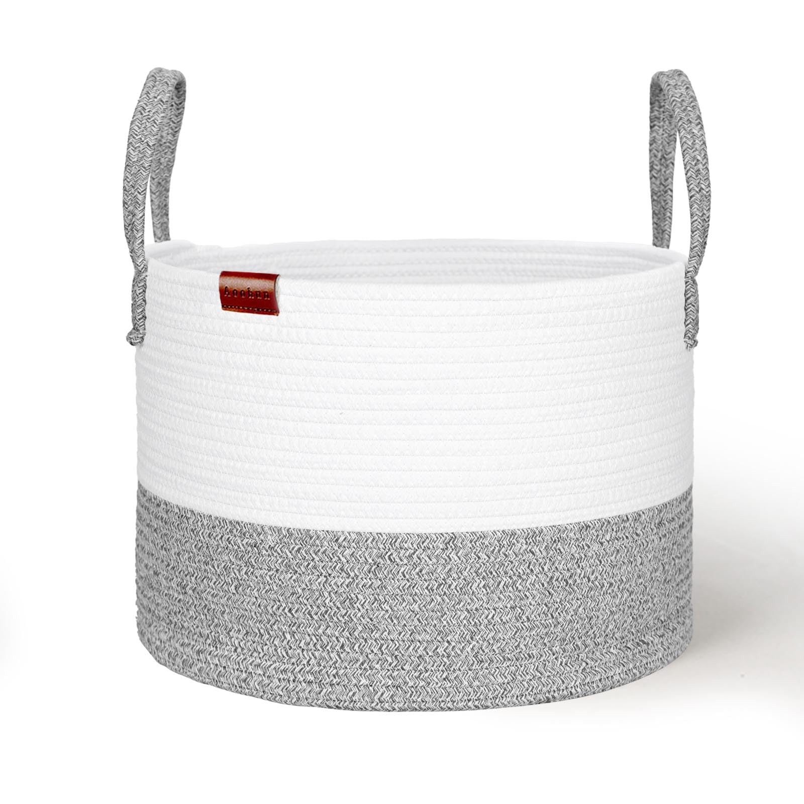 Aoohun Cotton Rope Laundry Basket, Woven Storage Baskets Collapsible Toy Hamper Storage Organiser Grey Small 40 x 28 cm