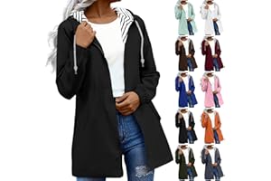 Women Waterproof Long Hooded Trench Coats Zip Up Rain Jacket with Pockets Lightweight Outdoor Windbreaker