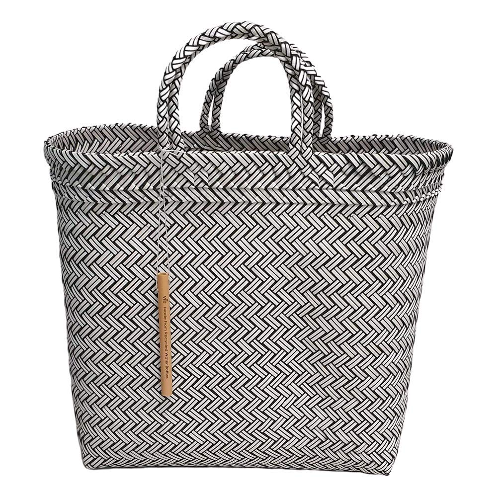 VIE Naturals Recycled Plastic Woven Beach/Tote Bag Grey Black, Large
