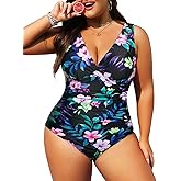 Aqua Eve Women Plus Size One Piece Swimsuits Tummy Control Bathing Suits V Neck Ruched Swimwear