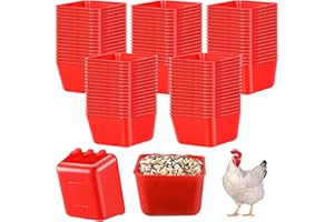 Maxdot 50 Pcs Cage Cups Chicken Feeder Cups 16 oz Hanging Bird Food Water Bowl Bunny Cage Feeding Dish for Pet Parrot Rooster Parakeet Gamefowl Poultry Pigeon(Red)