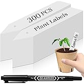 Dalzom® 300Pcs 4" Plant Labels with Marker Pen, Waterproof Plastic Plant Tags for Outdoor Seedlings Vegetable Garden Signs Markers Label Stakes (White)