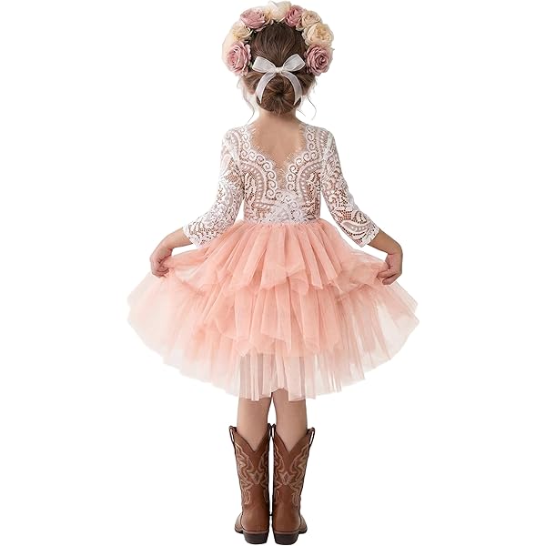 Amazon.com: 2Bunnies Girl Peony Lace Back A-Line Straight Tutu Tulle Party  Flower Girl Dress (White Long Sleeve Maxi, 12-18M): Clothing, Shoes &  Jewelry