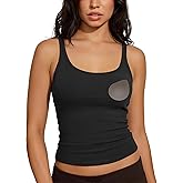 SUUKSESS Women Padded Cotton Ribbed Tank Tops Casual Summer Going Out Sleeveless Scoop Neck Basic Cami Tops