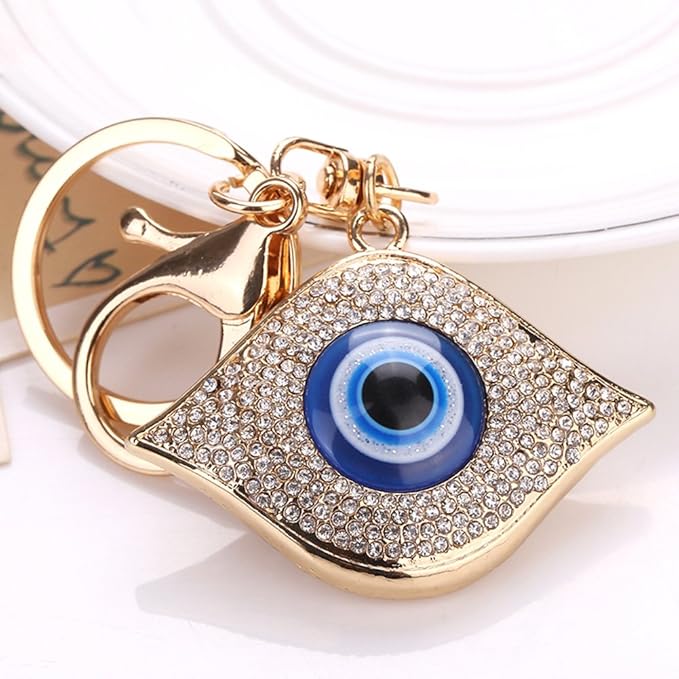 Crystal Rhinestone Turkish Evil Eye Keychain Peacock Amulet Keyring Key