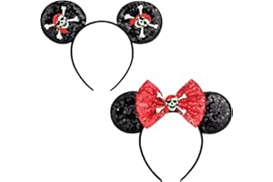 DRESHOW Pirate Themed Mouse Ears Headband with Bow Glitter Party Decoration Halloween Cosplay Costume for Women
