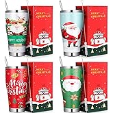 Mifoci 4 Pcs 30 oz Christmas Tumbler with Lid and Straw Stainless Steel Christmas Mug Double Insulated Cup Insulated Coffee Tumbler with Straw Brush for Holiday Coworkers Women Gifts(Style 2)