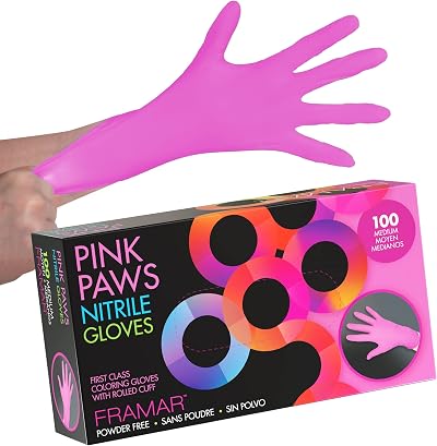 FRAMAR Pink Nitrile Gloves Medium Powder Free 100 Pack Durable