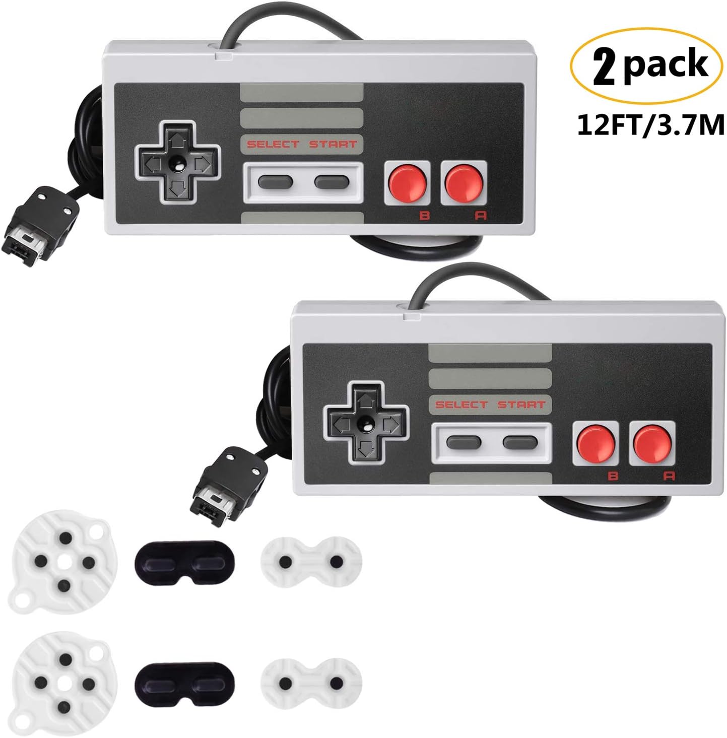NES Classic Controller with 12FT Cable [2-Pack] for Nintendo Classic Mini Edition,NES Classic 2016,SNES Classic 2017,2 Pack Classic Mini Controllers with 2 Set Conductive Adhesive Pads - Wired Joypad: Computers & Accessories