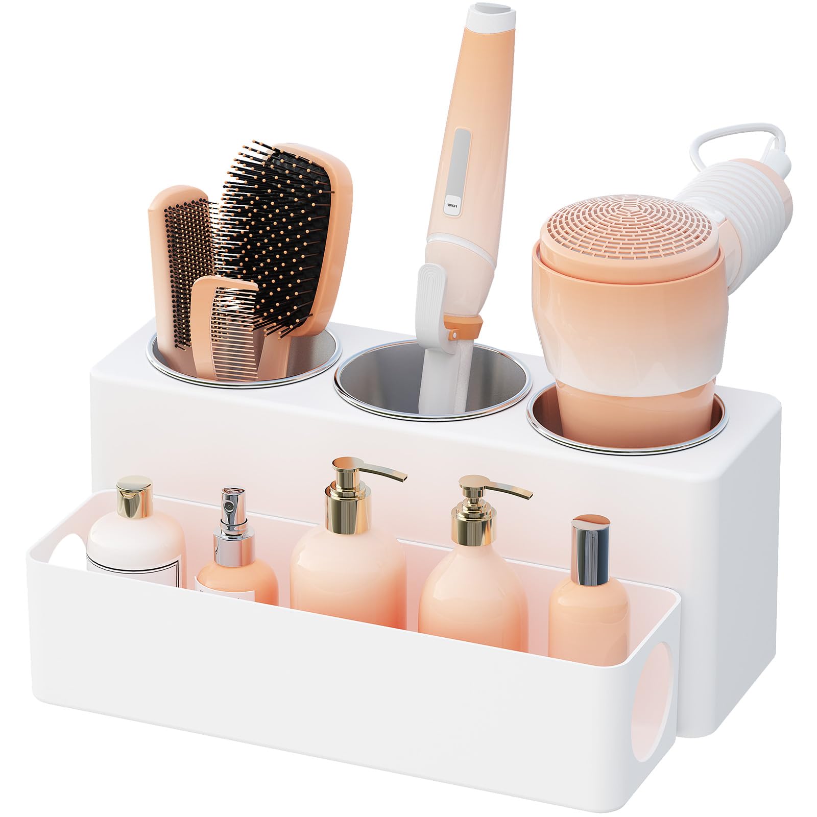 Photo 1 of Lifewit Hair Tool Organizer, Removable Hair Dryer Holder Countertop, Acrylic Hot Tools Organizer with 3 Stainless Cups for Curling Iron, Straightener, Hairbrush, Makeup Accessories in Bathroom, WhiteX004AD6161
