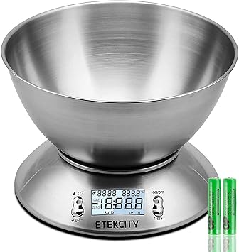 Bilancia da cucina elettronica in acciaio inossidabile 5kg/ 11lb con ciotola rimovibile etekcity 679113381254