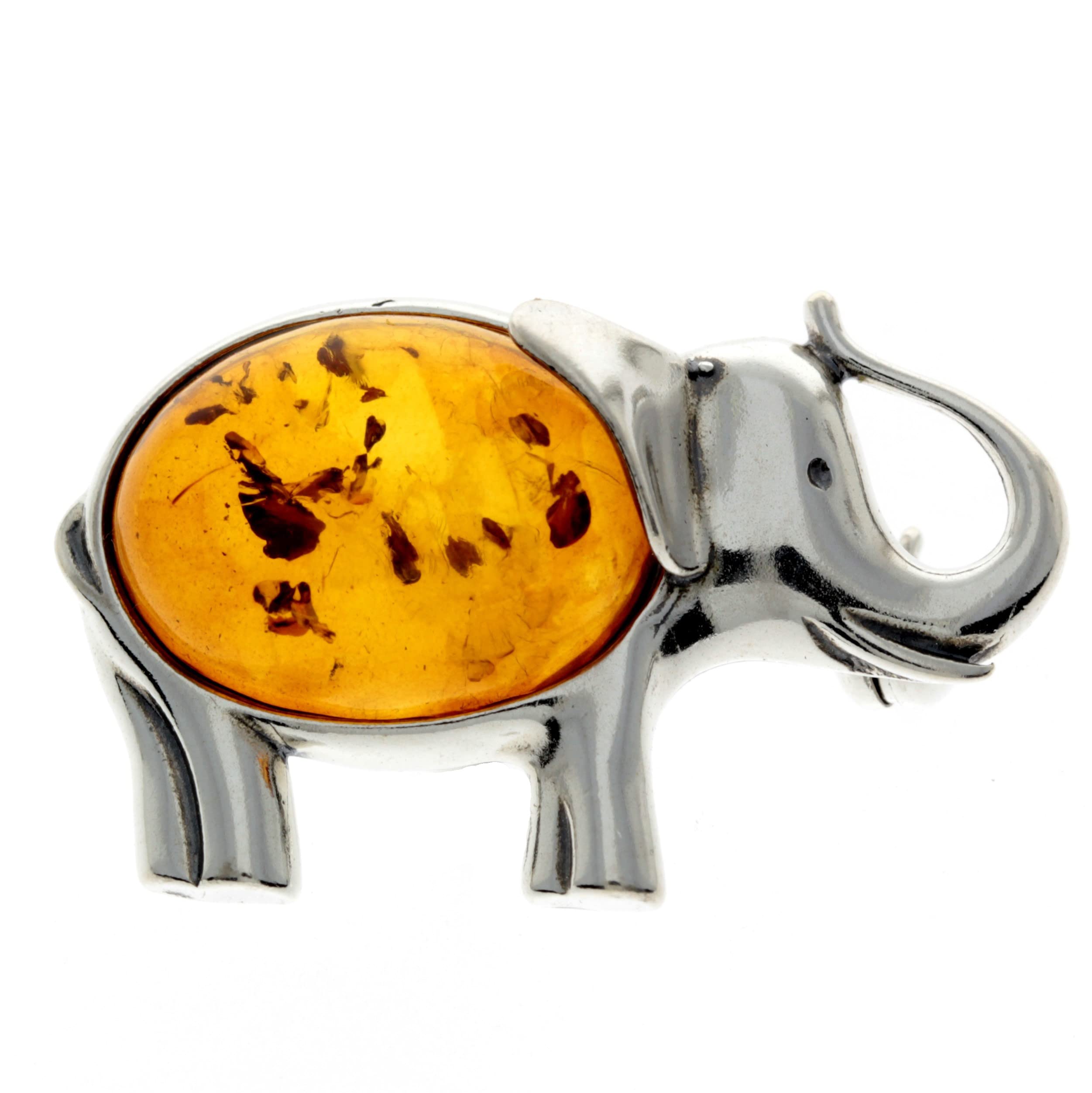 SilverAmber Jewellery Genuine Green Baltic Amber & Sterling Silver Exclusive Elephant Brooch - 4010