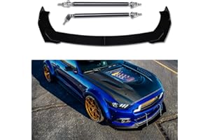 DREAMIZER Universal Front Bumper Lip Strut Rod Spoiler Wing Wide Body Kit Spoiler with Adjustable 8"-11" Support Splitter Rods (Black) - Round Corner