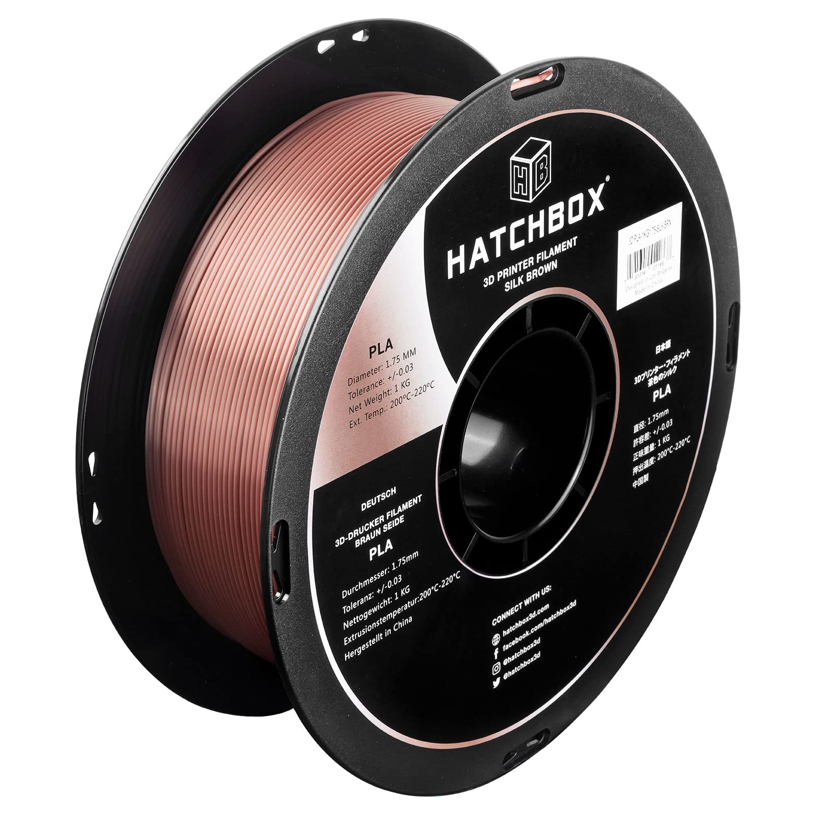 HATCHBOX Silk PLA 3D Printer Filament, Dimensional Accuracy +/- 0.03 mm, 1 kg Spool, 1.75 mm, Brown