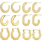 VceTd 3/6 Pairs of Hypoallergenic Mini Gold Stud Earrings for Women, Shiny High Polish Hypoallergenic Ear Jewelry for Women, Mixed Styles (Ball, Teardrop, Geometry) Gift bag