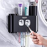 Toothbrush Holder,Multi-Functional Wall Mounted Toothbrush Holder,Toothpaste Dispenser for Bathroom with 2 Toothpaste Squeezers,5 Toothbrush Slots and 4 Cups(Black)