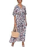 ANRABESS Womens 1/2 Sleeve Beach Wedding Guest Maxi Dresses 2026 Summer Wrap V Neck Boho Floral Flowy Slit Long Dresses