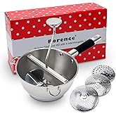 Rorence Food Mill Stainless Steel With 3 Grinding Discs, Silicone-coated Handle & 8" Dia. Bowl - Ergonomic Rotary Handle for