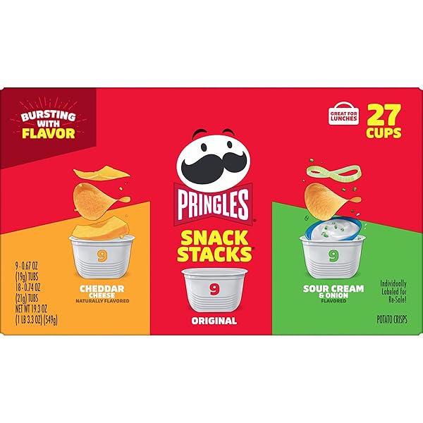 PRINGLES POTATO CRISPS CHIPS, ON-THE-GO SNACKS, SNACK STACKS, VARIETY PACK, 19.3OZ BOX (27 CUPS)​​