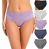 Womens Underwear Cotton Lace Panties Soft Bikini Panty Comfortable Hipster Stretch Full Ladies Briefs 5 Pack S-XL