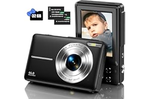 IWEUKJLO Digital Camera, Kids Camera with 32GB Card FHD 1080P 44MP Vlogging LCD Screen 16X Zoom Compact Portable Mini Rechargeable Gifts for Students Teens Adults Girls Boys-Black, (DC403Black)