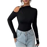 SOLY HUX Women's Cut Out T Shirt Cold Shoulder Long Sleeve Tee Slim Fitted Going Out Fall Tops