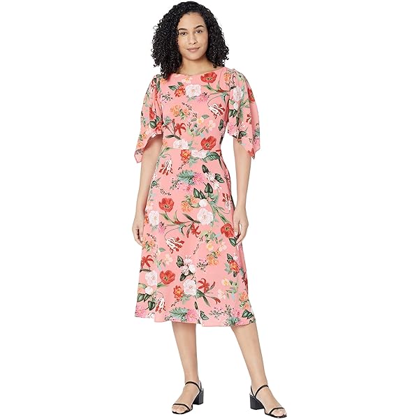 Vince Camuto Scuba Crepe Split Flutter Sleeve Fit-and-Flare Coral