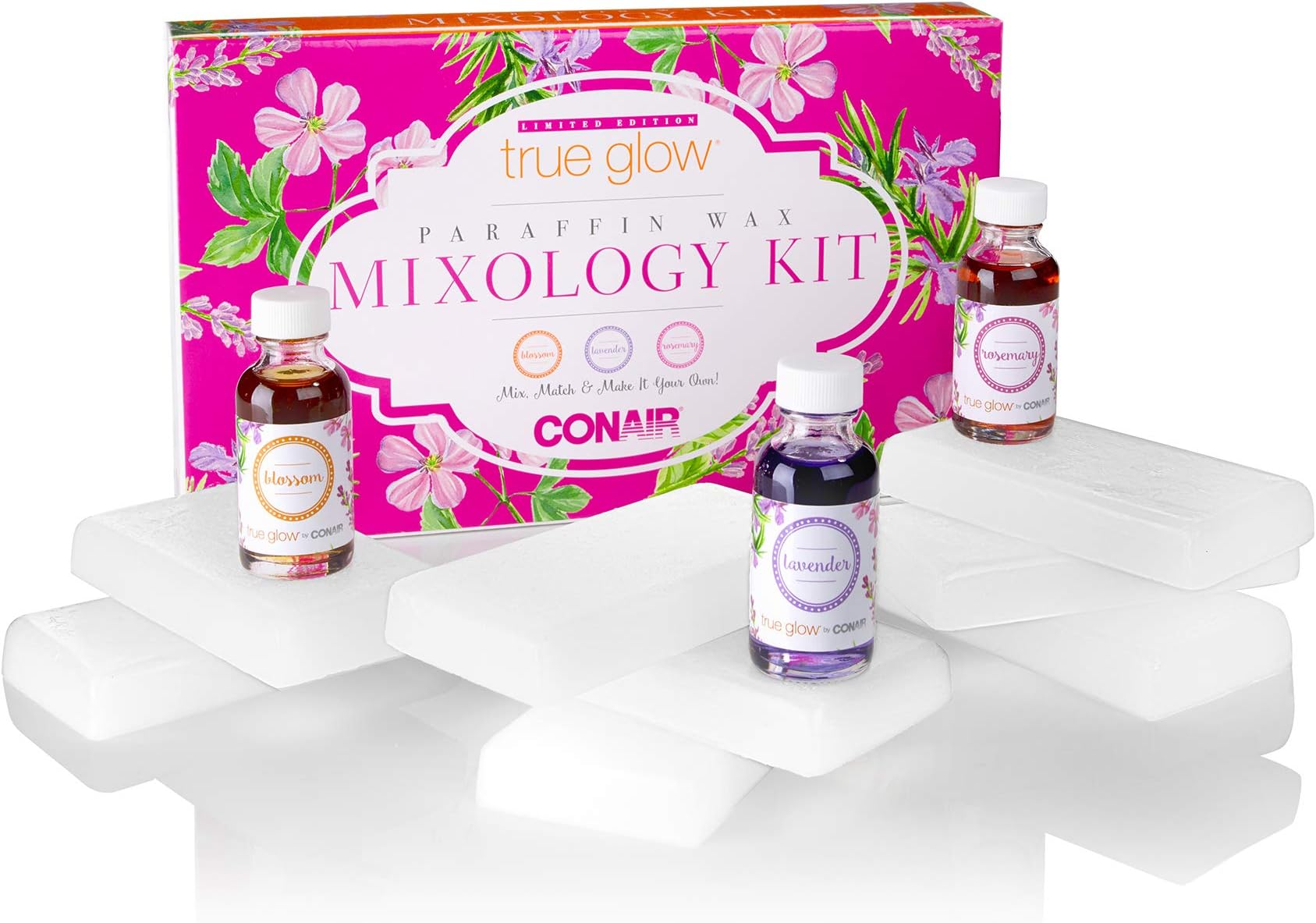 CONAIRTrue Glow By Thermal Paraffin Bath/Paraffin Spa Wax Refill Mixology Kit: 3 Scents Lavender, Blossom, Rosemary Included, Multicolored Mixology