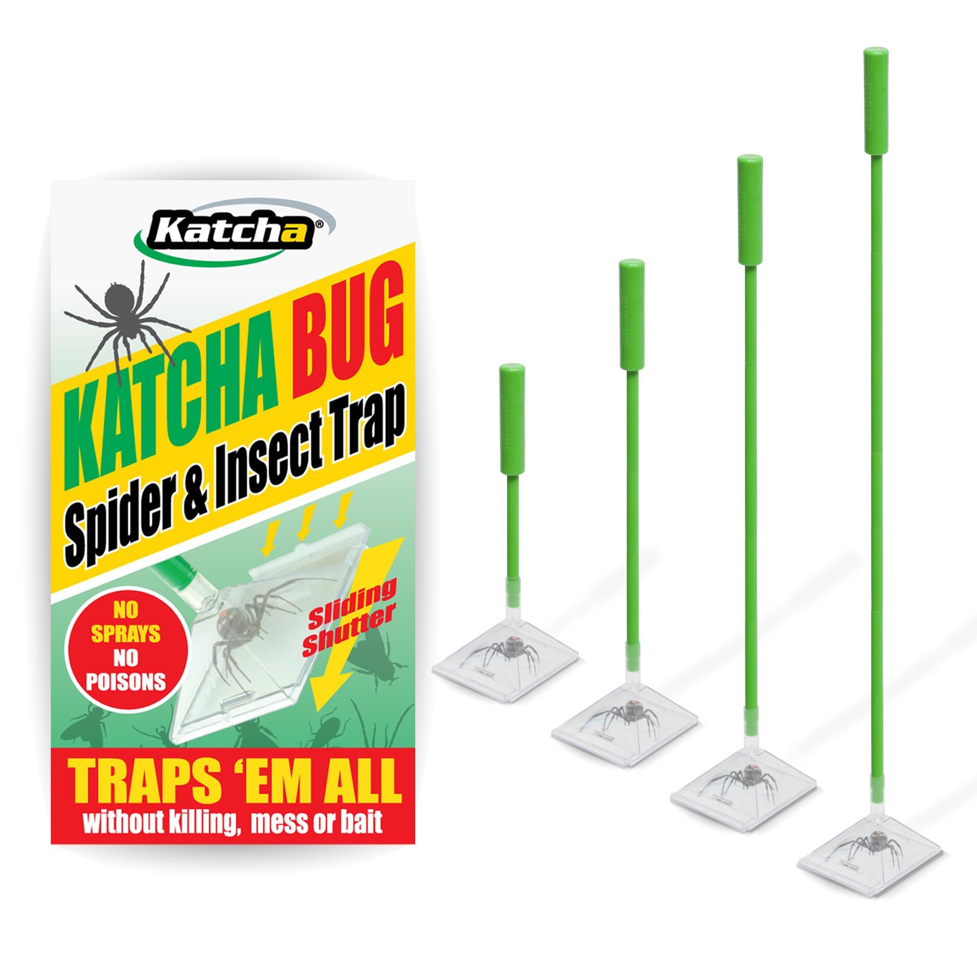 Katcha Spider & Bug Trap Bug Spider Catcher, Crawling Insect Spider Beetle Cockroach Wasp Bee Fly Traps them all (2 Piece Handle, 1 Pack)