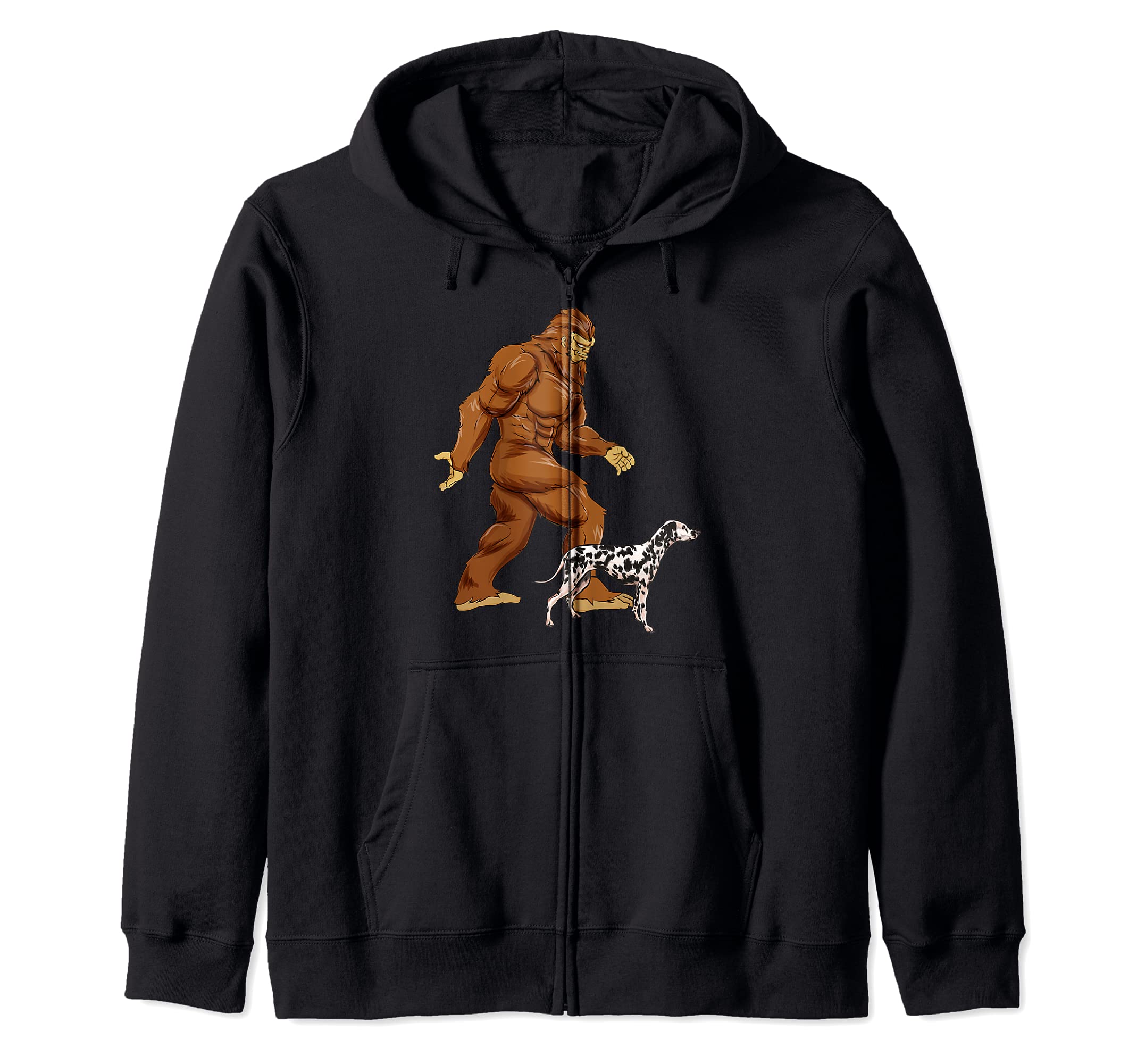 Funny Bigfoot Walking Dalmatian Sasquatch Dog Zip Hoodie