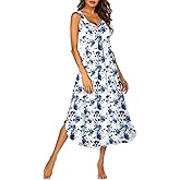 Ekouaer Sleeveless Nightgowns for Women Long Night Gown Pleated Full Length Sleepwear Tank Sleep Dress Slit Dress S-2XL