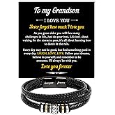 VIRAGIL To My Grandson Leather Bracelet – Meaningful Gift from Grandma or Grandpa, Inspirational Engraved Message Wristband for Birthday, Christmas, Graduation, or Just Because