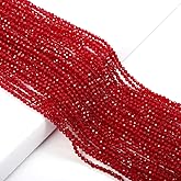 Synthetic Ruby Beads Artificial Faceted Mini Round String Beads 15 inch (3 Strands) for Jewelry Making Necklace Bracelet 3mm
