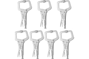 KEILEOHO 7 PCS 11 Inch Locking C Clamp, Metal C Clamps, Heavy-Duty Vise Grip Clamps, Locking Pliers Adjustable Welding Clamp 