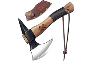 Grumpy Bear 11" Survival Axe Camping Hatchet – Forged High Carbon Steel Blade with Walnut Wood Handle – Shock-Absorbing, Anti-Slip Grip – Ideal for Bushcraft, Wood Splitting & Outdoor Adventures