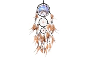 VIBILIA Large Dream Catchers with Oil Painting Wolf Handmade Native American Dreamcatcher for Kids Boys Bedroom Wall Hanging Home Decor Birthday Party Blessing Gift, 3 Circles