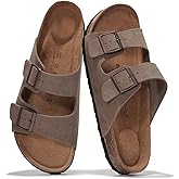 Project Cloud 100% Genuine Leather Mens Sandals - Memory Foam Insole & Cork Footbed Slides for Men Footwear - Non-Slip Summer Sandals for Men & Lightweight Mens Slides (Heritage)