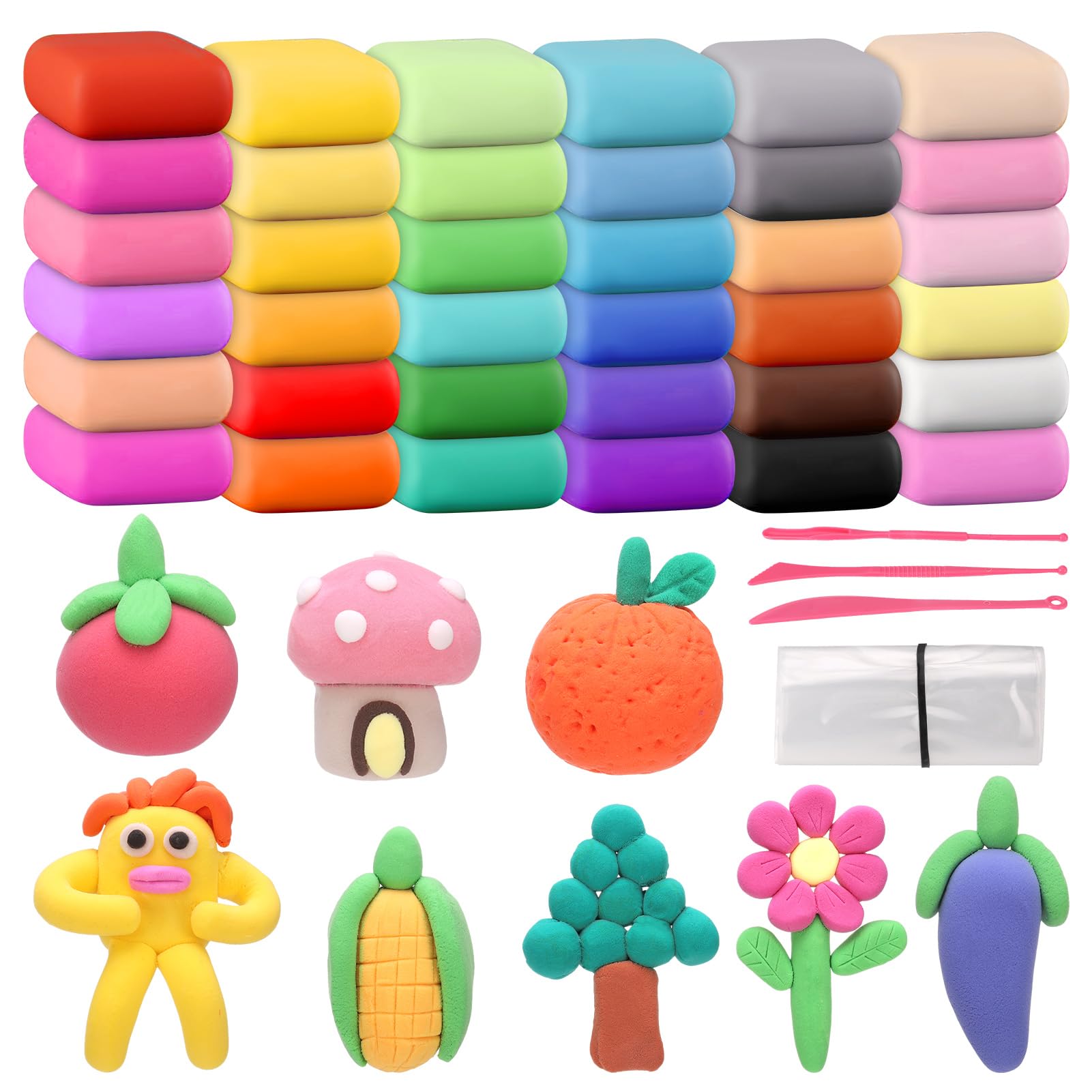 Air Dry Clay, 36 Colors Ultra Light Modeling Clay with Tools for Kids, Polymer Clays, Soft&Stretchable, No Need to Bake, Colorful DIY Clays Gift for Age 3 4 5 6 7 8+ Years Old Boys Girls