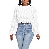 Yucixitug Women's Casual Long Sleeve Ruffles Party Tops Elegant Clubwear Blouse